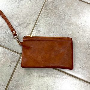 Brown leather wristlet
